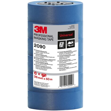 3M Nastro di Mascheratura 2090, Multiuso, Blu- 6 Rotoli, 36 mm x 50 m - Nastro Adesivo Multiuso Scotch per Lavori di Pittura e Decorazione