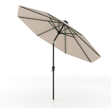 3M Ombrellone da patio solare con 96 luci LED e 9 modalità, Parasole da mercato pesante per giardino e spiaggia Beige