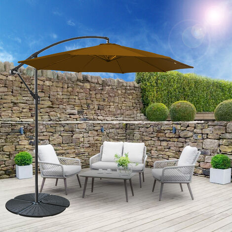 3M Outdoor Hanging Parasol Patio Banana Sun Shade Garden Canopy Umbrella Coffee w/ Base