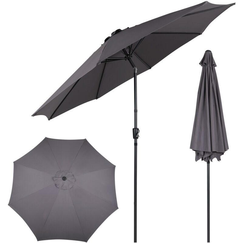 Parasol déporté octogonal inclinable manivelle pied acier ø 2.9 x 2,5H m bordeaux gris - Puluomis