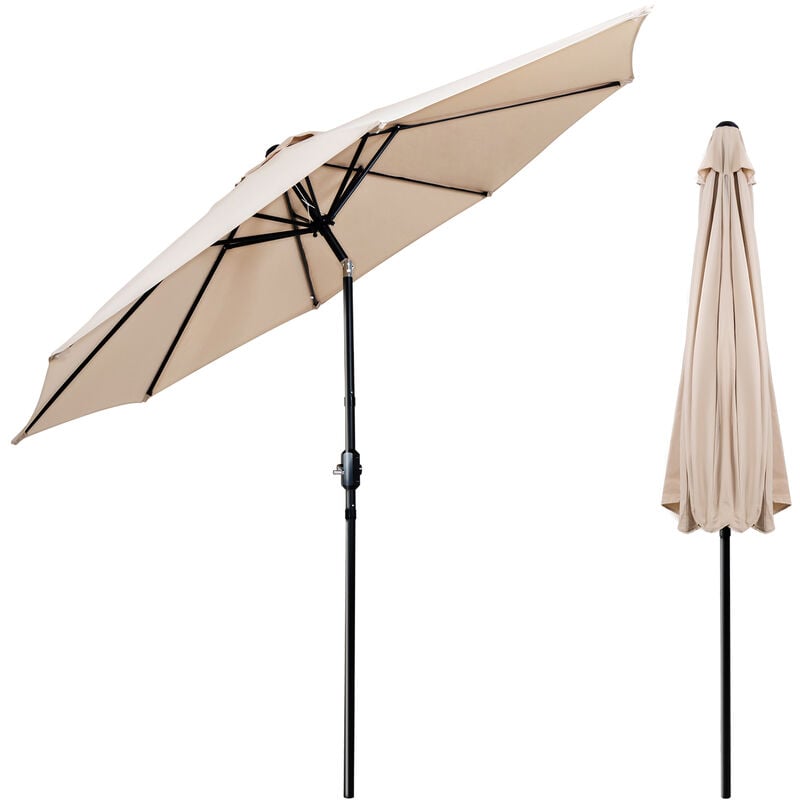 Parasol déporté octogonal inclinable manivelle pied acier ø 2.9 x 2,5H m bordeaux beige - Puluomis