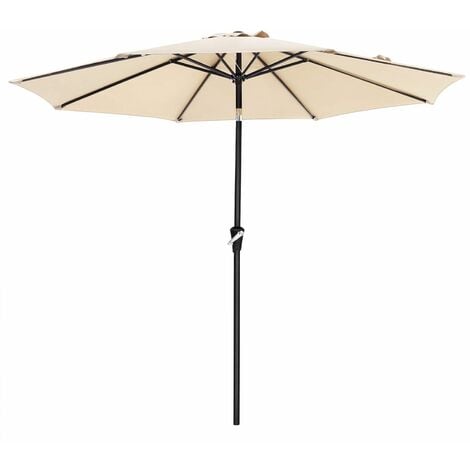 3m Parasol Umbrella, Sun Shade, Octagonal Polyester Canopy, with Tilt and Crank Mechanism, for Outdoor Gardens, Balcony and Patio, Beige/Taupe/Grey