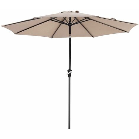 3m Parasol Umbrella, Sun Shade, Octagonal Polyester Canopy, with Tilt and Crank Mechanism, for Outdoor Gardens, Balcony and Patio, Beige/Taupe/Grey