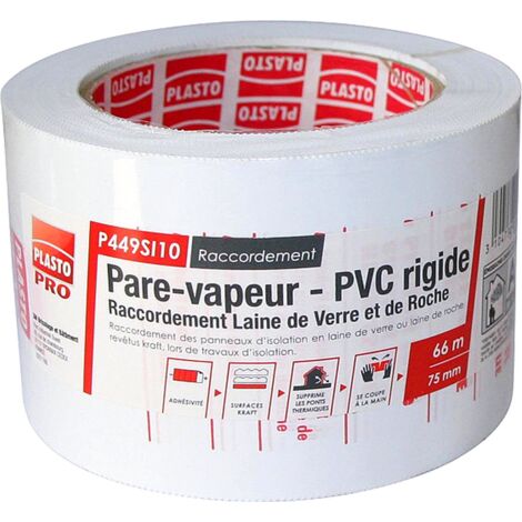 3M – Pare-vapeur adhésif PVC rigide 75mm x 66m – Joint panneaux laine de verre et roche – Excellente étanchéité à l'air