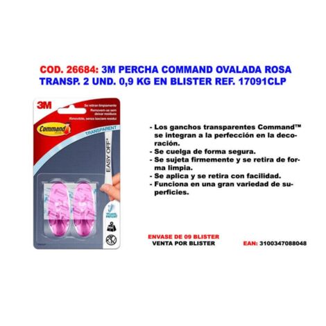 3M Percha Ovalada Rosa Transparente 2 Und 0,9 Kg 17091 CLP