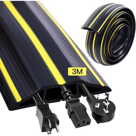 3m Protection Câble avec 3 Passages Câbles, 83  17mm Joint Porte Garage, Couvre Protecteur Goulotte Plancher, Passe Câble Sol pour Bureaux, Usines, Entrepôt, Garages, Atelier, Concert(Noir & Jaune)