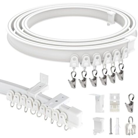 3M Rail de Rideau Flexible pour Plafond et Mur, Rail Rideaux Plafond en ABS avec Poulies Silencieuses pour Separation de Piece, Rideaux, Fenêtre, Camping Car, Hôtel, Blanc