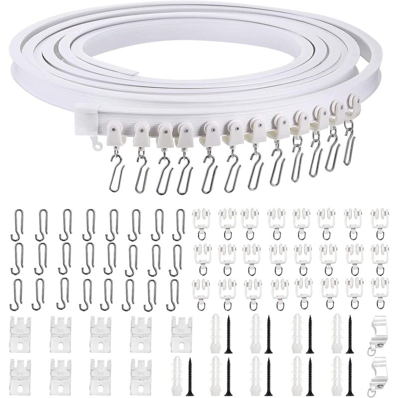 3M Rail Rideaux Tringle Rideau Flexible Rail de Rideau Flexible avec 24 Crochet de rideau et 16 Poulie pour Balcon Baie Vitrée Salon Baignoire