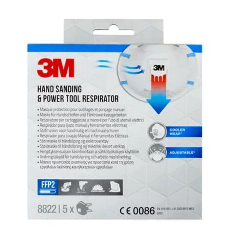 3M Respirador para lijado manual y herramientas eléctricas 8822, FFP2, con válvula, 5/paquete