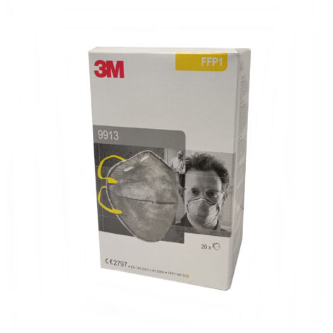 3M Respiratore monouso 9913, con carboni attivi (per Vapori Organici), FFP1 NR D, senza valvola, 20 unità (Confezione da 1)