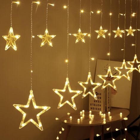 3m Rideau Lumineux Étoile Blanc Chaud Guirlande Lumineuse Fenêtre Noël Intérieur USB LED Décoration Noël Lumineux Jardin Chambre