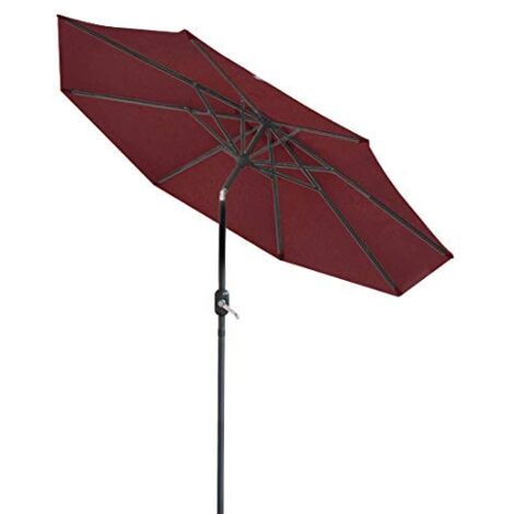 AQUARISS 3M Round Garden Parasol Outdoor Patio Sun Shade Umbrella with Tilt Crank Wine Red