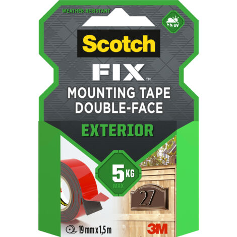 3M – Ruban adhésif double face extérieur 1,5 m x 19 mm – Fixation durable pour surfaces extérieures – Acrylique résistant aux intempéries