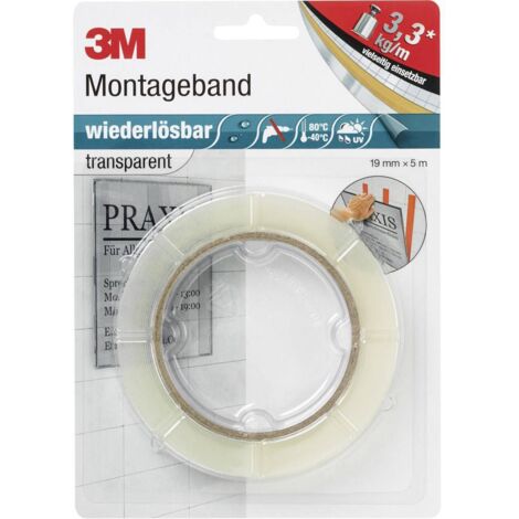 3M – Ruban adhésif double face transparent 5 m x 19 mm – Colle acrylique haute résistance – Pour surfaces lisses et légèrement structurées - Y924961
