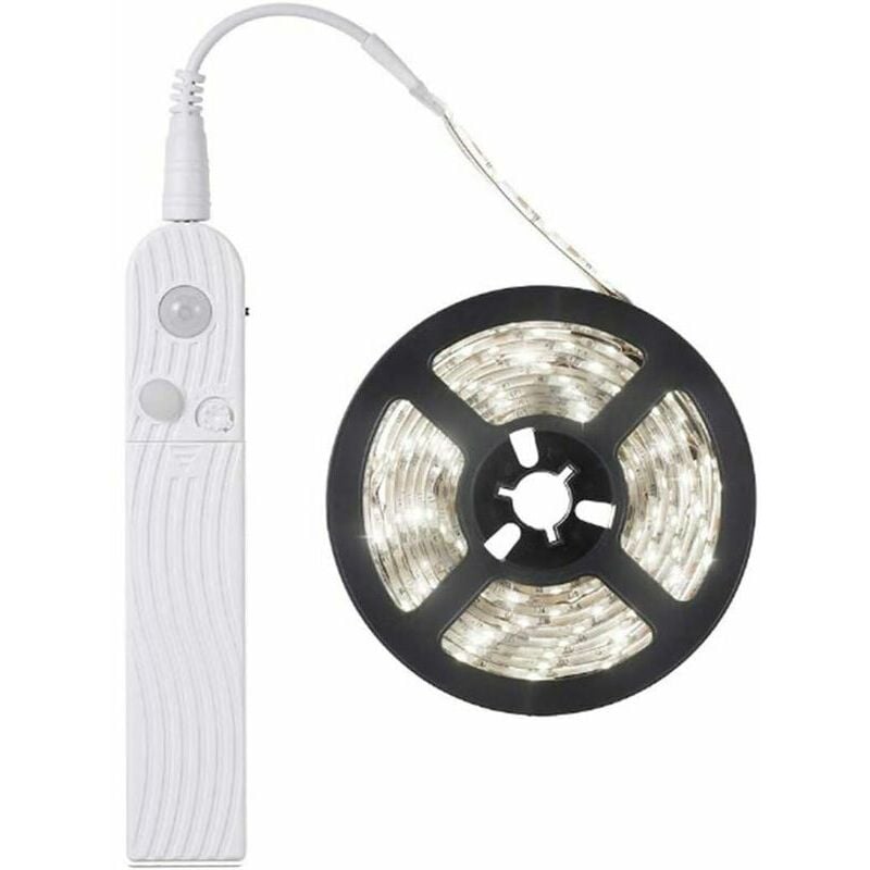 3m Ruban LED Bande LED avec détecteur de mouvement, veilleuse à piles avec capteur PIR, éclairage de placard, étanche IP65, (Blanc froid 6500K, 3m)