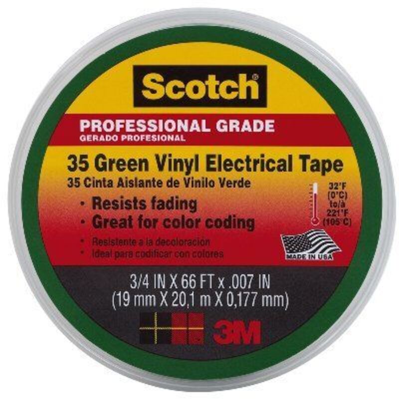 3m Scotch 35 Nastro Isolante Per Codifica Cavi Elettrici Vinile, 19 Mm X 20 M, 1 Rotolo, Verde