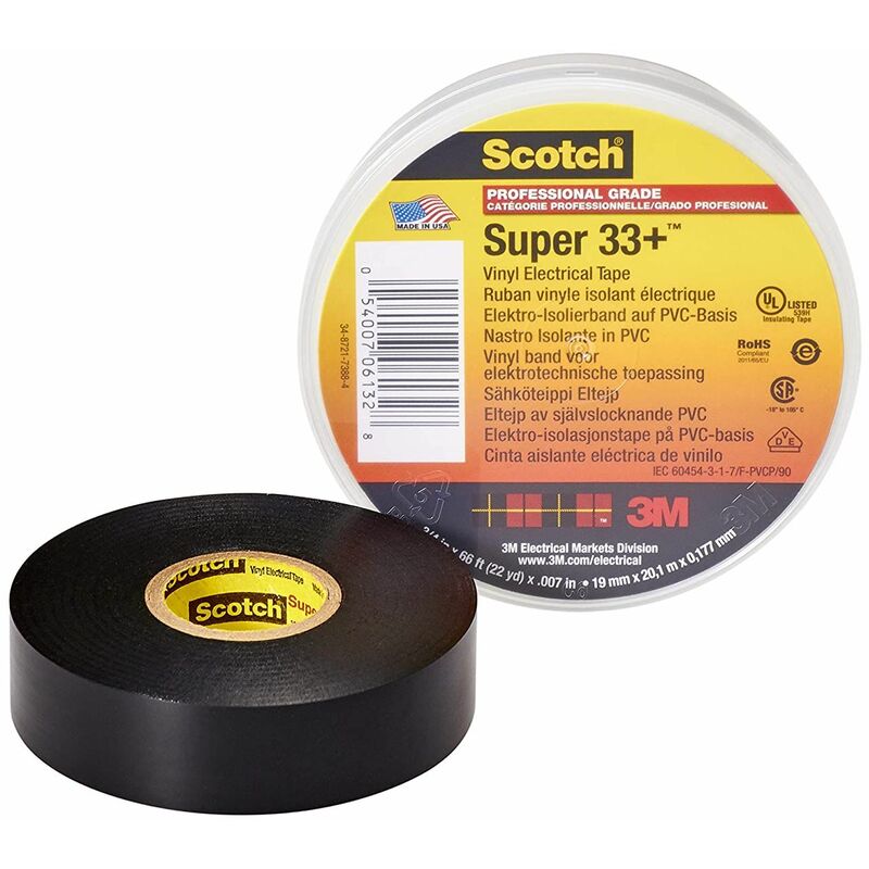 3M Scotch Super 33+ Nastro Isolante Vinile, 19 mm x 20 m, 1 Rotolo, Nero Modello - 19 mm x 20 mt