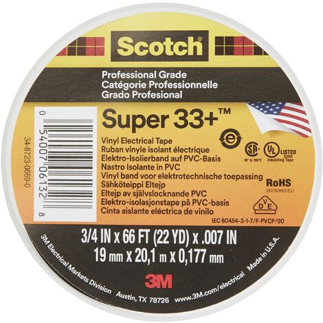 3M Scotch Super Nastro Isolante Vinile, 19 mm X 20 m, 1 Rotolo, Nero