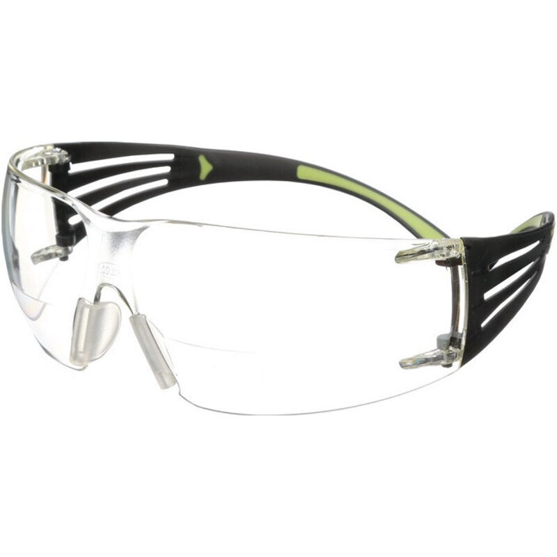 3M - securefit 400 lunettes de lecture de sécurité avec monture noire/verte, anti-rayures/anti-condensation, verres clairs +2.0, s