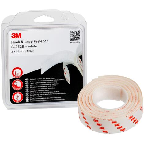 3M Sistema Di Fissaggio Hook & Loop Sj352Bwt - Offre Una Semplice Alternativa A Cerniere, Viti, Bottoni Automatici, Ganci, Bulloni E Altro Ancora - 2 X 25Mm X 1.25M, Bianco (1 Pezzo)