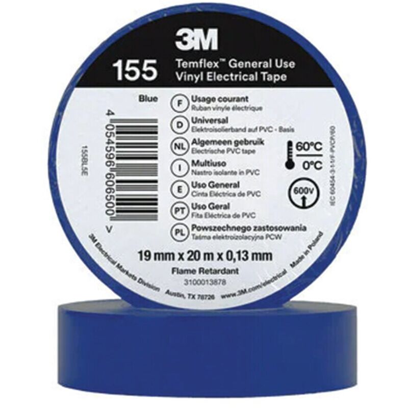 TemFlex 155 19MM x 20M Vinylelectrical Tape Blue - eu - 3M