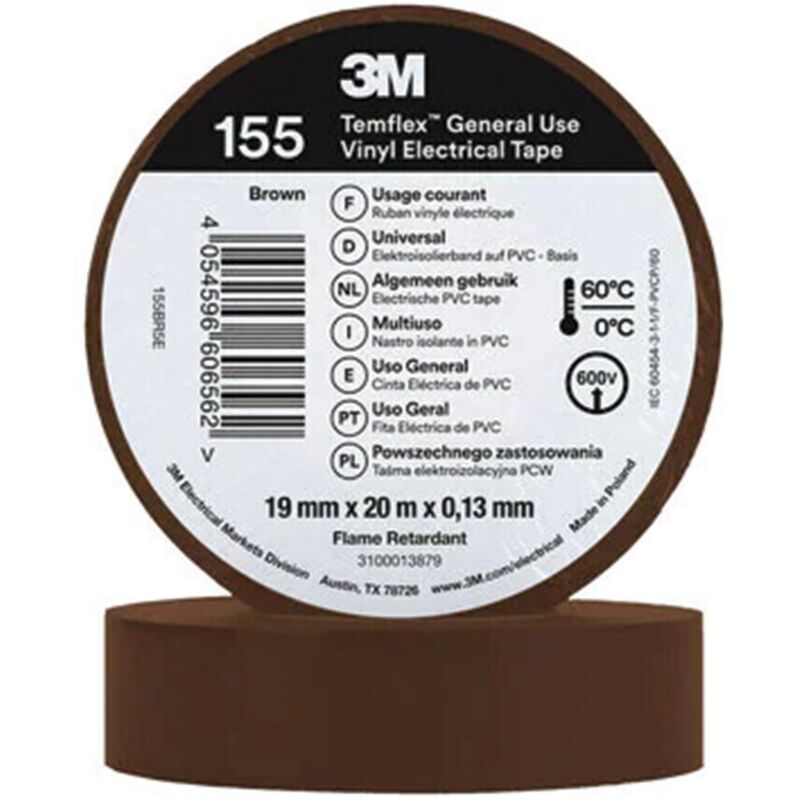 TemFlex 155 19MM x 20M Vinylelectrical Tape Brown - eu - 3M