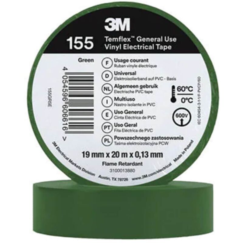 TemFlex 155 19MM x 20M Vinylelectrical Tape Green - eu - 3M