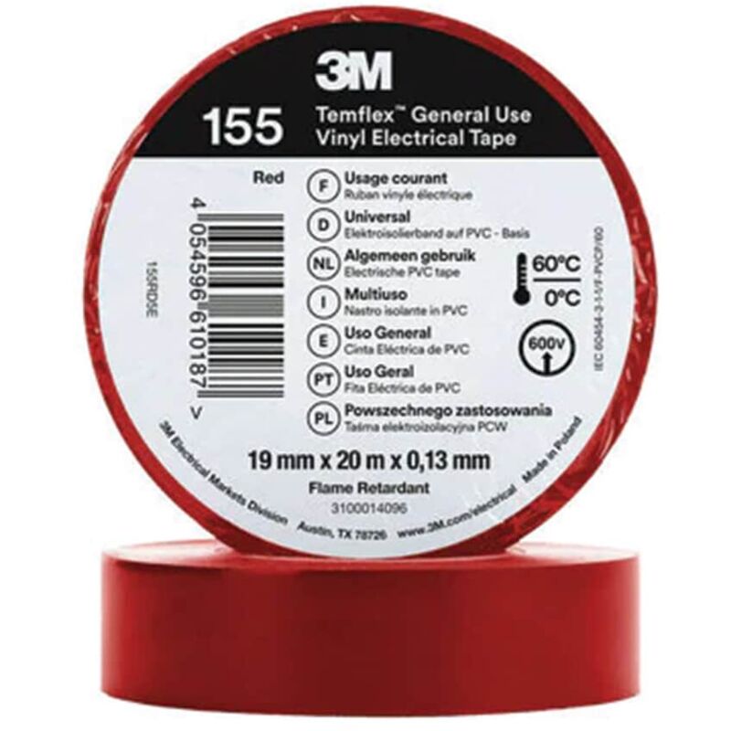 TemFlex 155 19MM x 20M Vinylelectrical Tape Red - eu - 3M