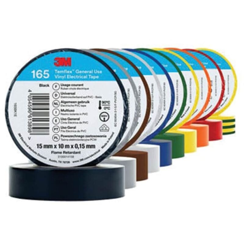 3M TemFlex 165 15MM X 10M Vinylelectrical Tape Black - EU- you get 5