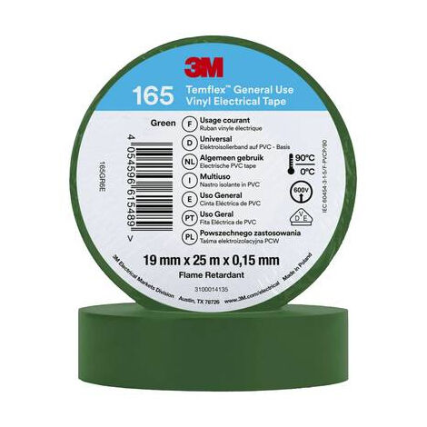 3M Temflex™ 165 165GR6E Ruban isolant Temflex™ 165 vert (L x l) 25 m x 19 mm 1 pc(s) S016272