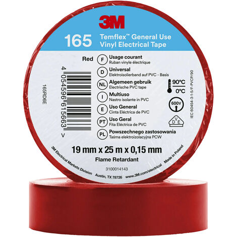 3M Temflex™ 165 165RD6E Isolierband Temflex™ 165 Rot (L x B) 25 m x 19 mm 1 St.