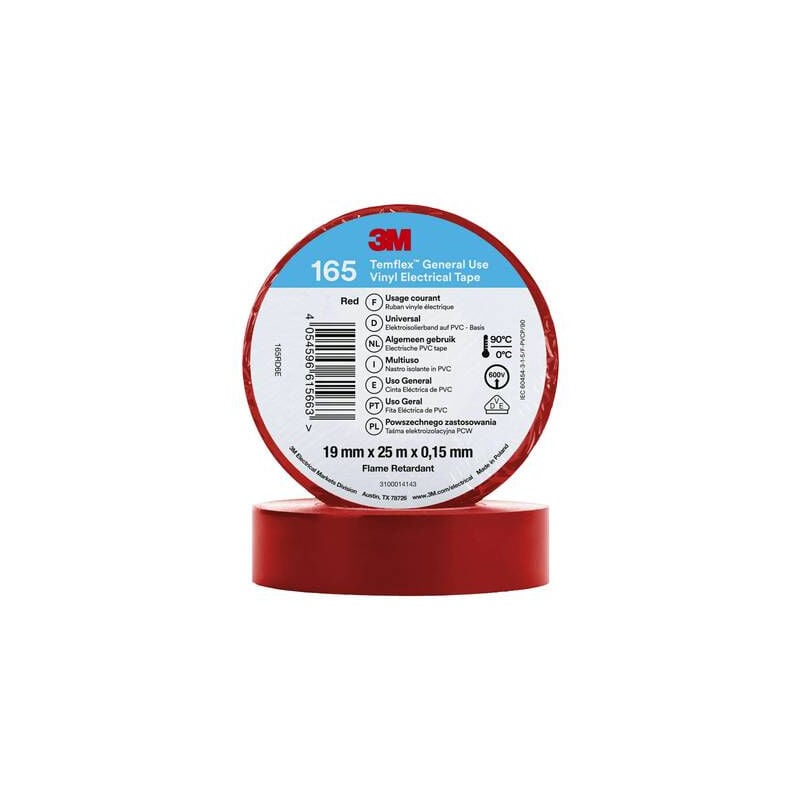 3M - temflex 165 165RD6E ruban isolant temflex 165 rouge (l x l) 25 m x 19 mm 1 pc(s)