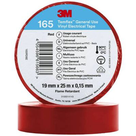 3M Temflex™ 165 165RD6E Ruban isolant Temflex™ 165 rouge (L x l) 25 m x 19 mm 1 pc(s) S016192