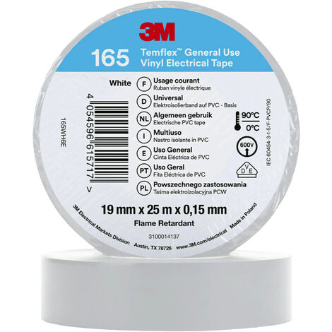 3M Temflex™ 165 165WH6E Isolierband Temflex™ 165 Weiß (L x B) 25 m x 19 mm 1 St.