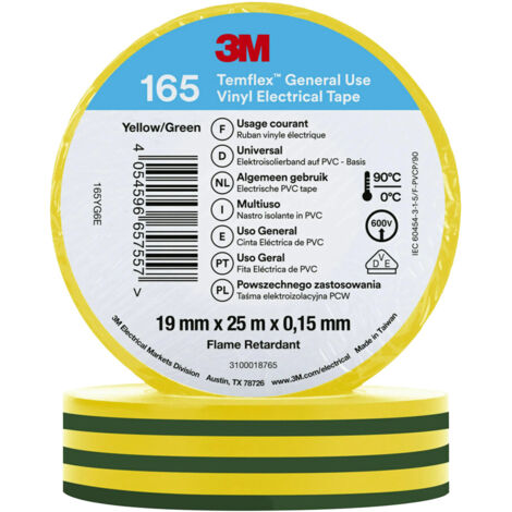 3M Temflex™ 165 165YG6E Isolierband Temflex™ 165 Gelb (L x B) 25 m x 19 mm 1 St.