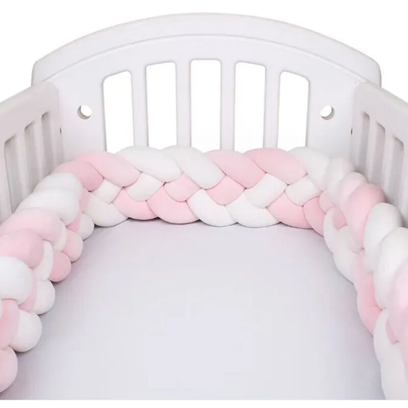 3M Tour de Lit Bébé 4 Brins Coussin Serpent Coussin Tressé Pare-chocs Velours Protection Bébé blanc + blanc + rosa+ rosa