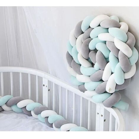 3M Tour de Lit Coussin Serpent Coussin Tressé Pare-chocs Velours Protection Bébé (Blanc+Gris+Vert) CHR9040