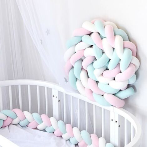 3M Tour de Lit Coussin Serpent Coussin Tressé Pare-chocs Velours Protection Bébé-blanc+vert+rose