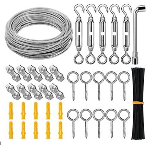 3mm Cable Acier Câble Métallique,30m Corde en Acier Inoxydable, tendeur M5 en acier inoxydable,cable acier jardin