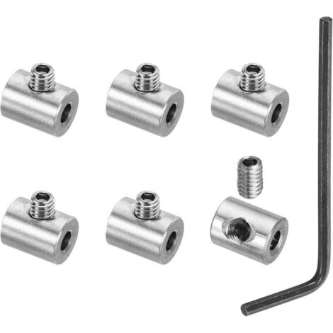 3mm Trou Fil Corde Agrafes Ensemble, 6 pcs 304 Inox Acier Simple Trous Verrouillage Câble Pinces Agrafe avec M4 Hexagone Vis Clé pour Câble Raccord, Argent