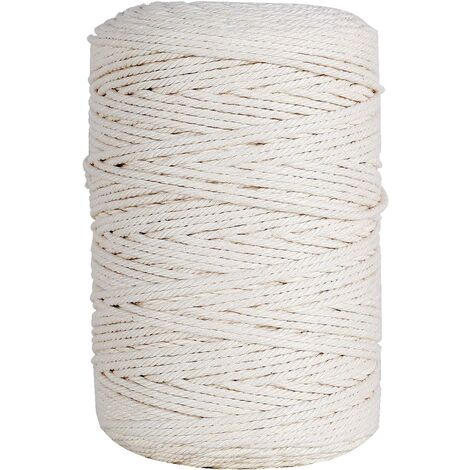3mm x 200m, 100% Coton Fil Macramé Ficelle Cordelette, Macrame Corde pour Tricotage DIY Decoration Murale Porte Plante Emballage Cadeau, Beige
