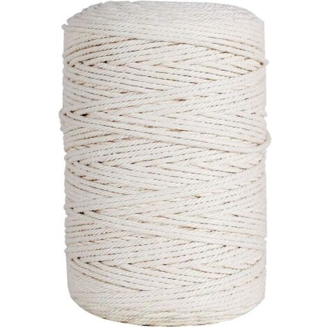 3mm x 200m, 100% Coton Fil Macramé Ficelle Cordelette, Macrame Corde pour Tricotage DIY Decoration Murale Porte Plante Emballage Cadeau, Beige