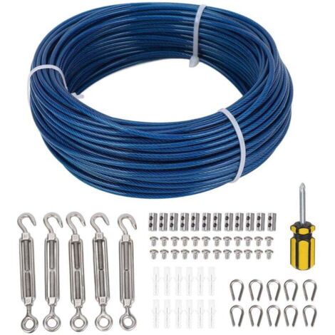 3mm x 30m blue sheathed steel cable for fence/awning kit