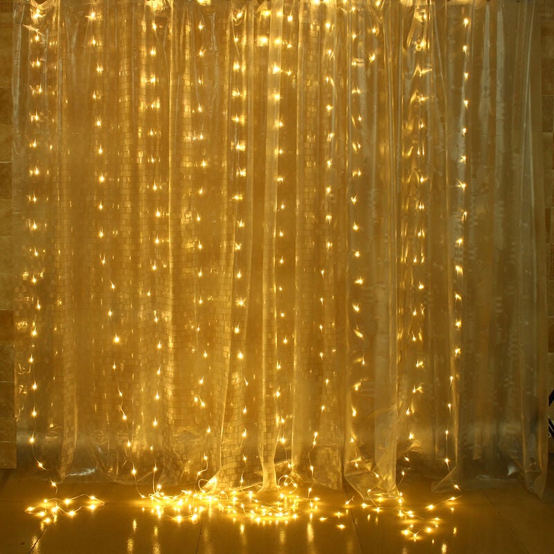 3mx3m 300led guirlande lumineuse rideau interieure déco noel fête mariage eu prise avec télécommandeblanc chaud hasaki