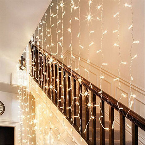 3mx3m Guirlande Lumineuse Rideau étanche éclairage décoration intérieur extérieur 8 Modes 300 LED Blanc chaud