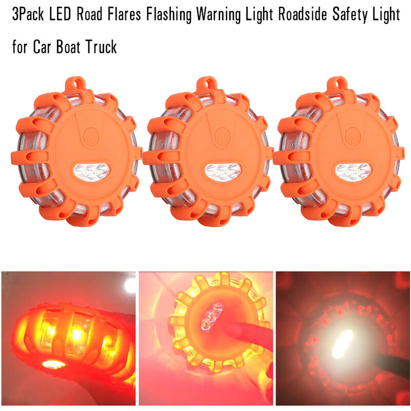 3Pack LED Road Flares Flashing Warning Light Roadside Safety Light for Car Boat Truck