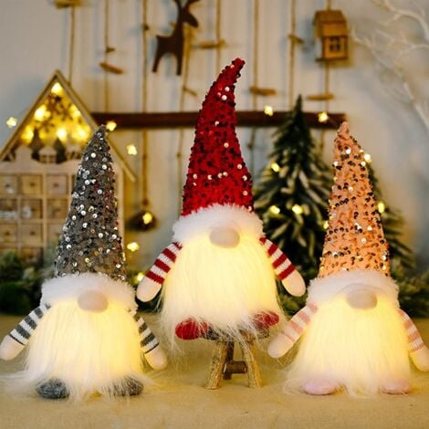 ERSANDY 3Pc Gnome De Noel Lumineux,Lutin Farceur De Noel En Peluche,Lutin De Noel Decoration Gnome,Mini Elfe De Noel, Suédois Faits à La Main De Pere Noel Deco,Pour Décoration De Noel Et Décoration De Table