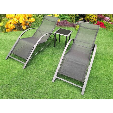 3pc Set - 2 Sun Lounger Chairs & 1 Coffee Table