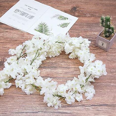 3pcs (1.8m Par Noyau) Guirlande De Vigne De Fleur De Cerisier De Soie Artificielle Pour La Dcoration De Jardin De Fte De Famille De Mariage, Blanc