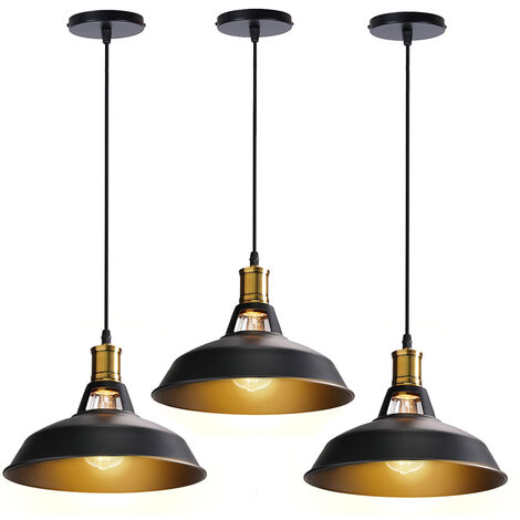 STOEX 3PCS 27CM Vintage Hanging Light Industrial Pendant Light Creative Pendant Lamp for Kitchen Farmhouse Hallway Indoor (Black)